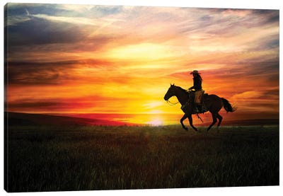Sunrise Ride Canvas Art Print - Cowboy & Cowgirl Art