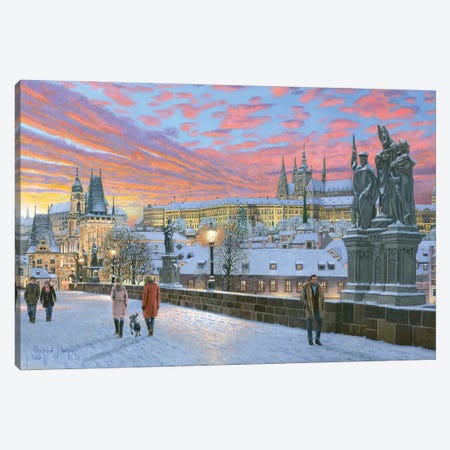Charles Bridge, Prague In Winter Canvas Print #RHU10} by Richard Harpum Canvas Art