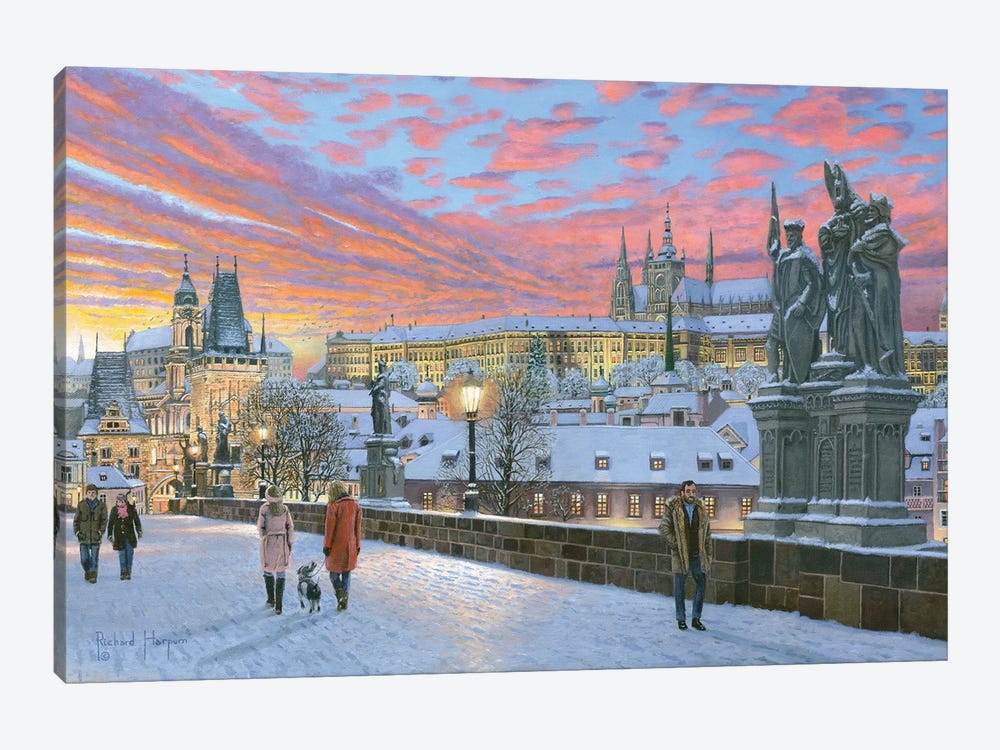 Charles Bridge, Prague In Winter by Richard Harpum 1-piece Canvas Wall Art
