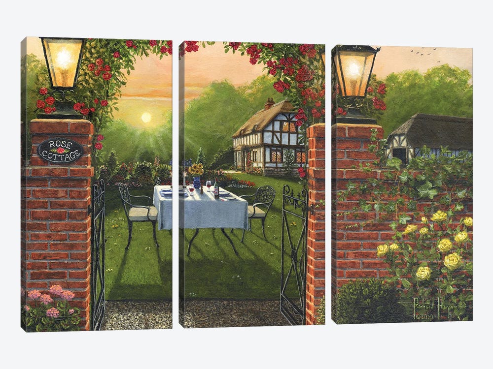 Dinner For Two - Rose Cottage by Richard Harpum 3-piece Art Print