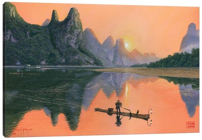 The Cormorant Fisherman, Li River, Guilin, China Canvas Art Print - Canoe Art