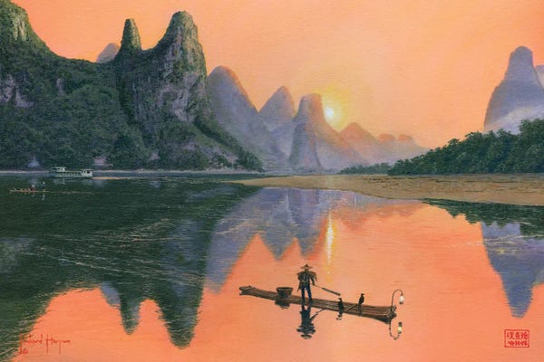 Reflective Moments: The Cormorant Fisherman, Li River, Guilin, China by Richard Harpum