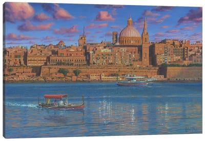 Evening In Valletta Harbour, Malta Canvas Art Print - Harbor & Port Art