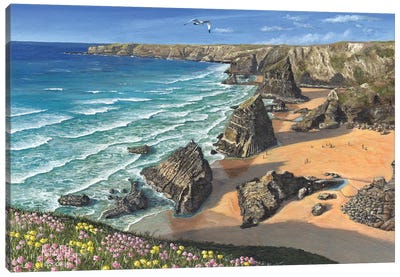 Evening Light, Bedruthen Steps, Cornwall Canvas Art Print - Cliff Art