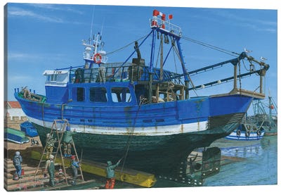 Fishing Boat Repairs, Essaouira, Morocco. Canvas Art Print - Morocco