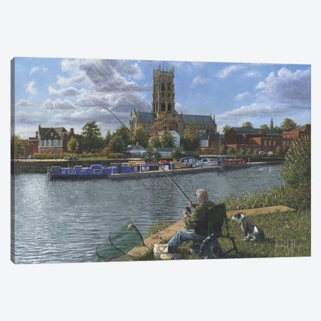 Fishing With Oscar - Doncaster Minster, England Canvas Print #RHU19} by Richard Harpum Canvas Wall Art