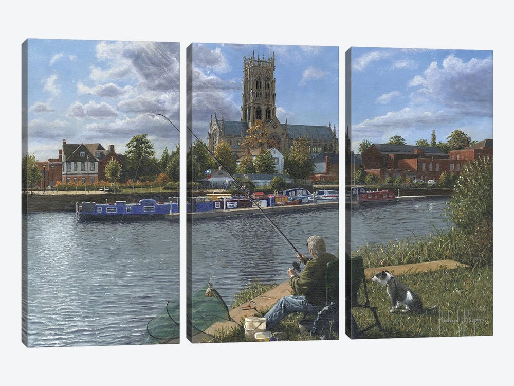 Fishing With Oscar - Doncaster Minster, England by Richard Harpum 3-piece Canvas Print