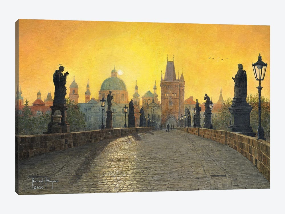 Misty Dawn, Charles Bridge, Prague by Richard Harpum 1-piece Canvas Wall Art