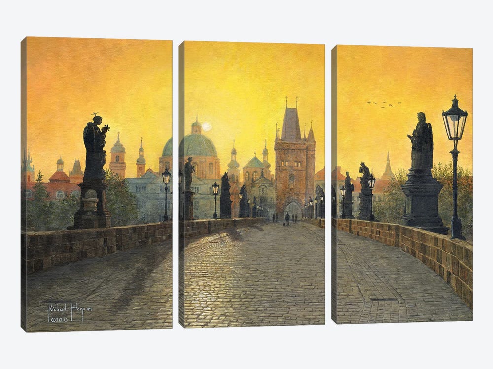 Misty Dawn, Charles Bridge, Prague by Richard Harpum 3-piece Canvas Artwork