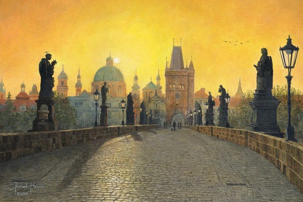 Contemporary Streetscapes: Misty Dawn, Charles Bridge, Prague by Richard Harpum