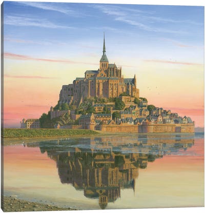 Mont Saint Michel Morn, France Canvas Art Print - Famous Places of Worship
