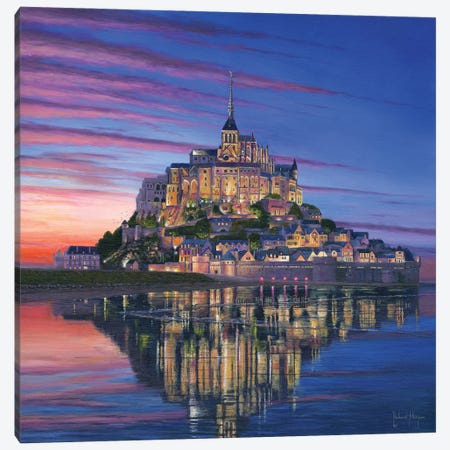 Mont Saint Michel Soir, France Canvas Print #RHU41} by Richard Harpum Canvas Print