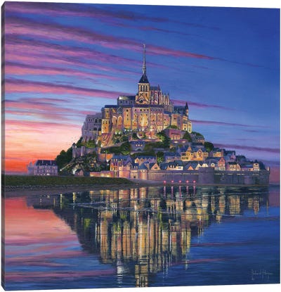Mont Saint Michel Soir, France Canvas Art Print - Normandy