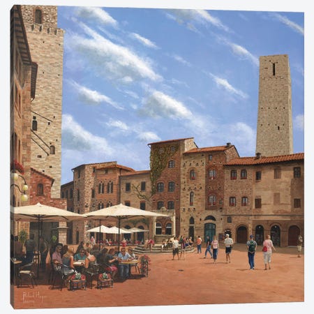 Piazza Della Cisterna, San Gimignano, Tuscany, Italy Canvas Print #RHU44} by Richard Harpum Canvas Wall Art