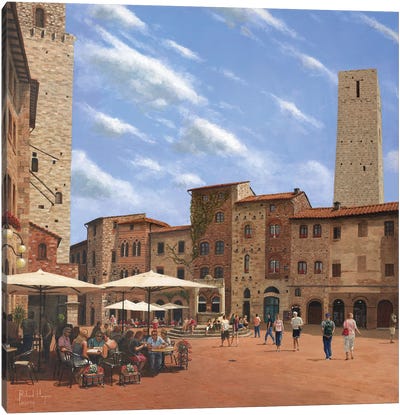 Piazza Della Cisterna, San Gimignano, Tuscany, Italy Canvas Art Print - Richard Harpum