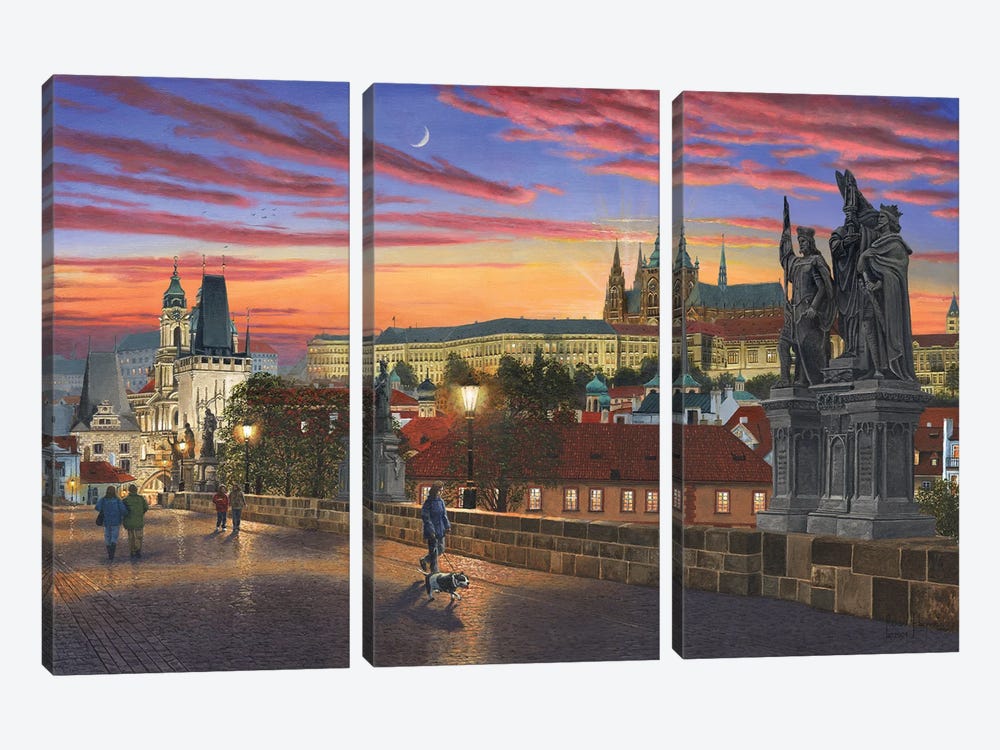 Prague At Dusk by Richard Harpum 3-piece Canvas Art Print