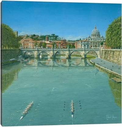 Rowing On The Tiber, Rome, Italy Canvas Art Print - Richard Harpum