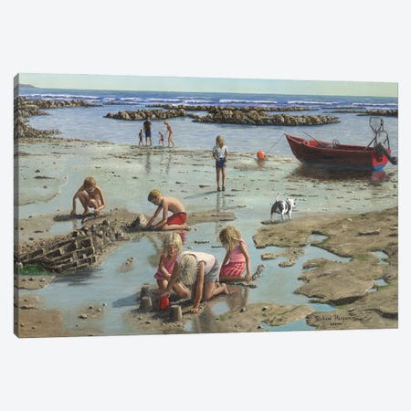 Sandcastles, Downderry Beach, Cornwall Canvas Print #RHU53} by Richard Harpum Canvas Wall Art