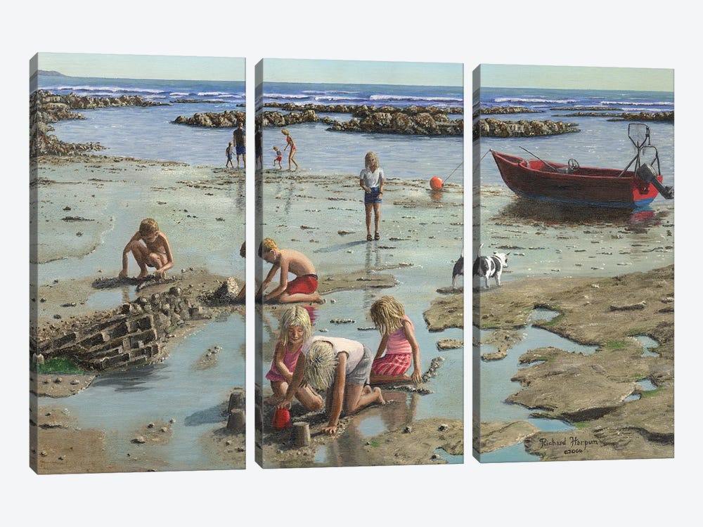 Sandcastles, Downderry Beach, Cornwall by Richard Harpum 3-piece Art Print