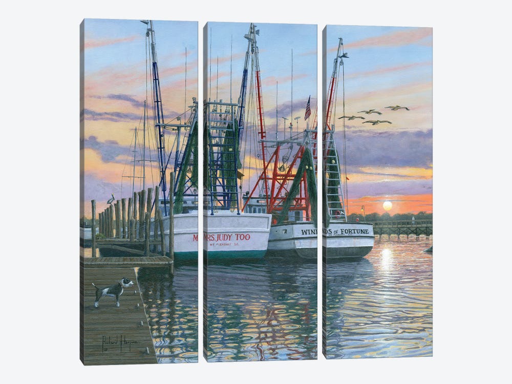 Shem Creek Shrimpers, Charleston, South Carolina by Richard Harpum 3-piece Canvas Print