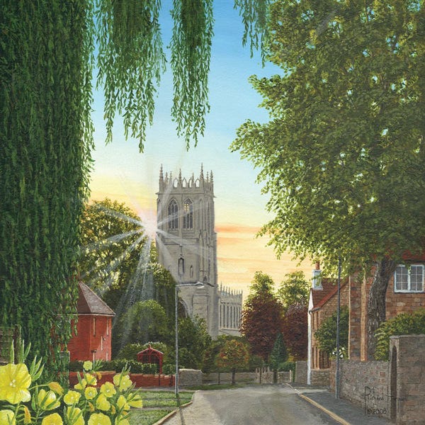 Willow Trees: Summer Morning, St Mary's Church, Tickhill, Yorkshire by Richard Harpum
