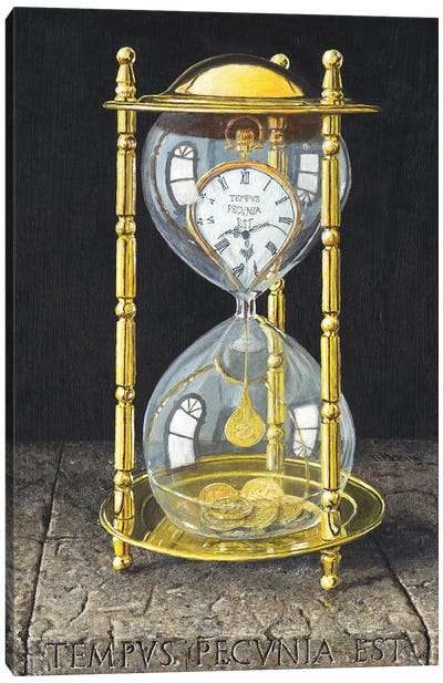 Tempus Pecunia Est (Time Is Money) Canvas Art Print - Clock Art