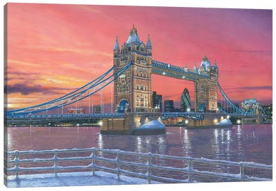 Tower Bridge After The Snow, London Canvas Art Print - Richard Harpum