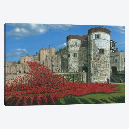 Tower Of London Poppies Canvas Print #RHU66} by Richard Harpum Canvas Wall Art