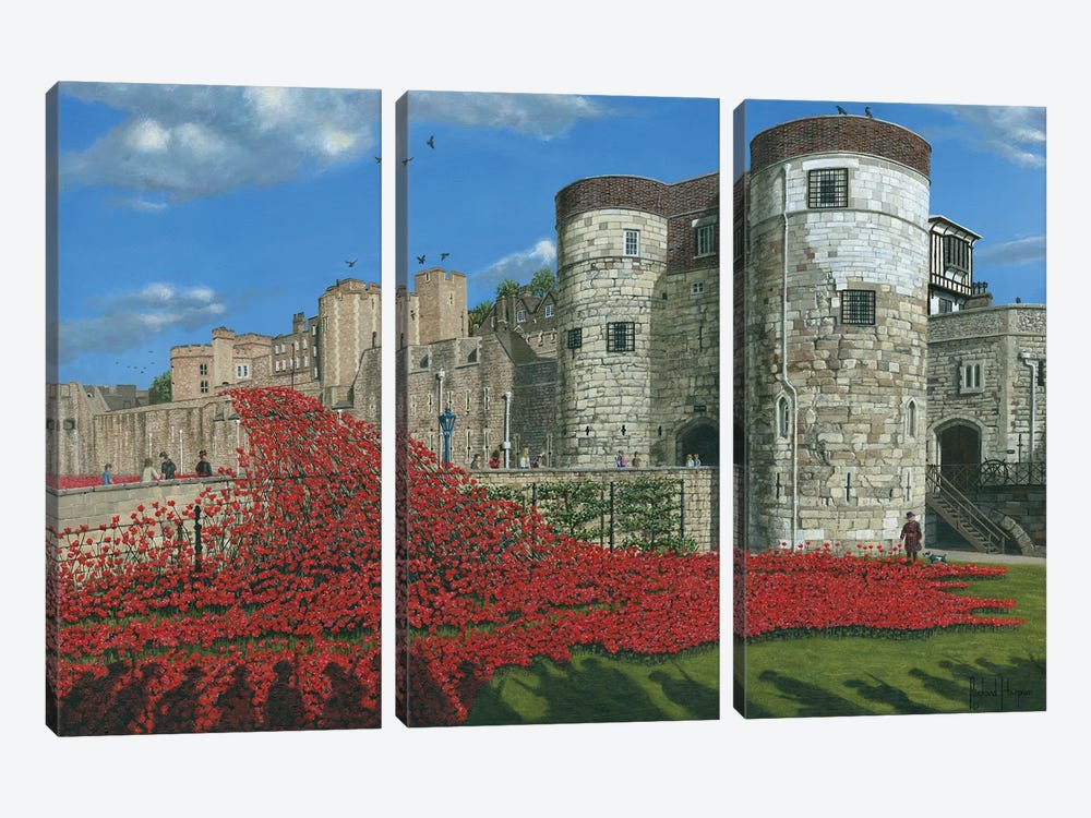 Tower Of London Poppies by Richard Harpum 3-piece Canvas Art Print