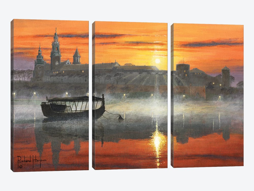 Wawel Sunrise, Krakow, Poland by Richard Harpum 3-piece Canvas Print