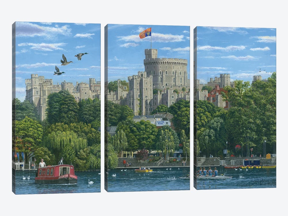Windsor Castle From The River Thames by Richard Harpum 3-piece Canvas Art