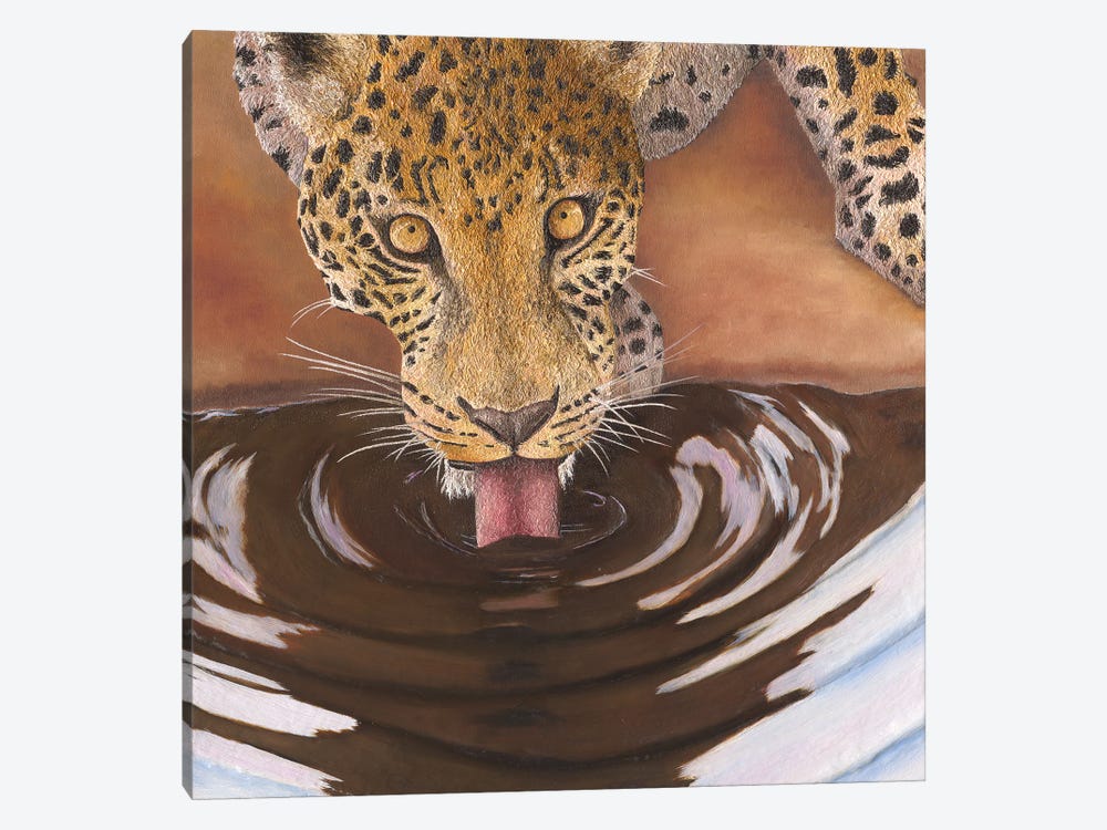 Leopard Drinking by Russell Hinckley 1-piece Art Print