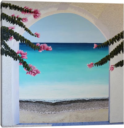 Azure Window Canvas Art Print - Mediterranean Décor