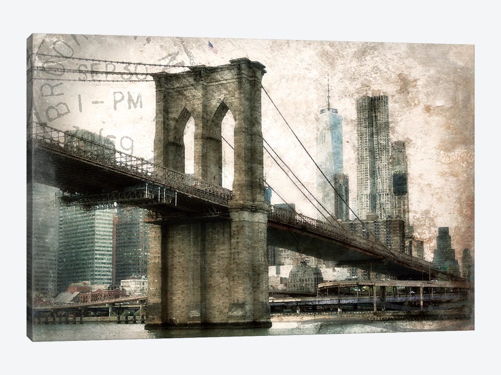 NY Brooklyn Bridge by Rhonda Addison 1-piece Canvas Art Print