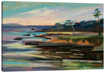 Romantic Evening At Pebble Beach Canvas Art Print - Marie Massey