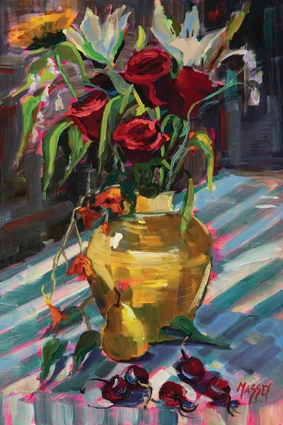 Pottery Still Life: Cherry Rose, Plein Air by Marie Massey