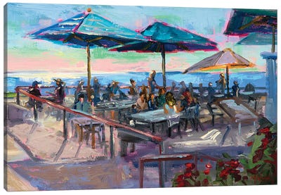 Seaside Dining Canvas Art Print - Coastal Village & Town Art