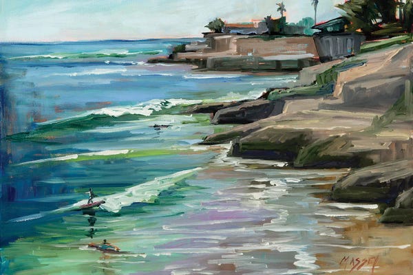 Marie Massey: Pleasure Point Surf, Plein Air by Marie Massey