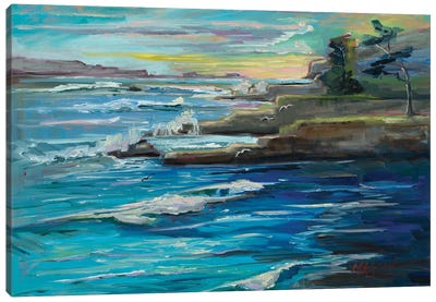 Sunset At Pebble Beach, Plein Air Canvas Art Print - Marie Massey