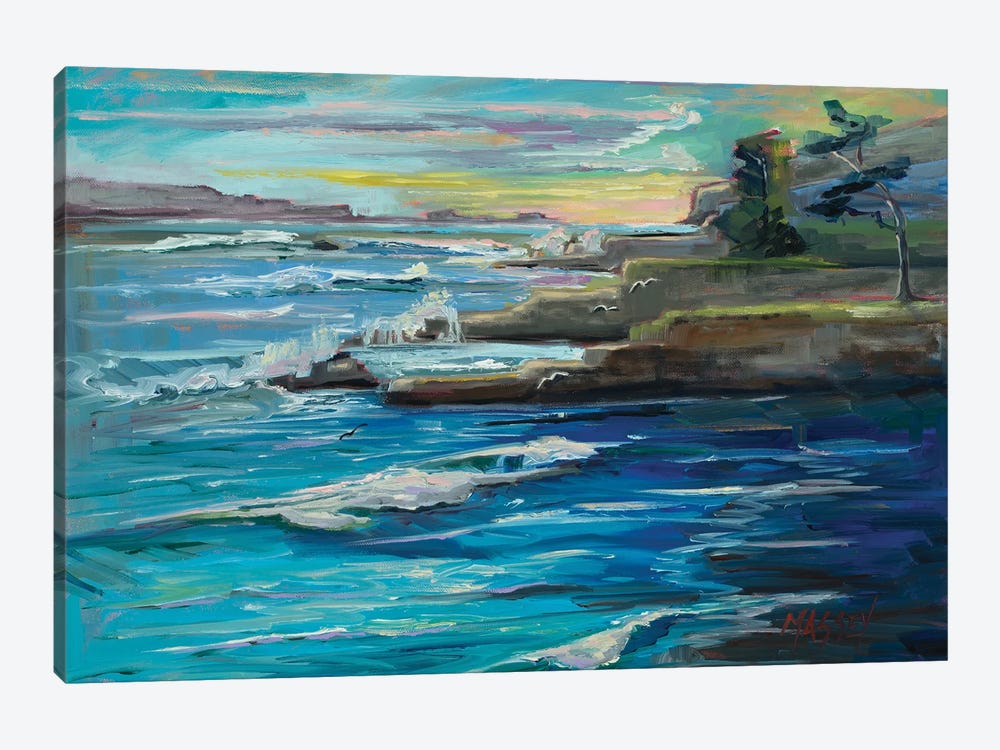 Sunset At Pebble Beach, Plein Air by Marie Massey 1-piece Canvas Art Print