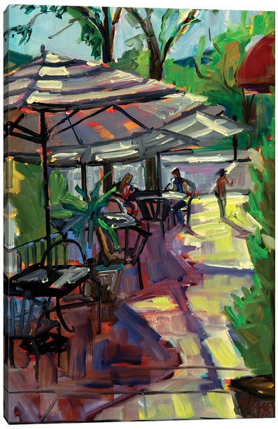 Sidewalk Dining Canvas Art Print - Umbrella Art