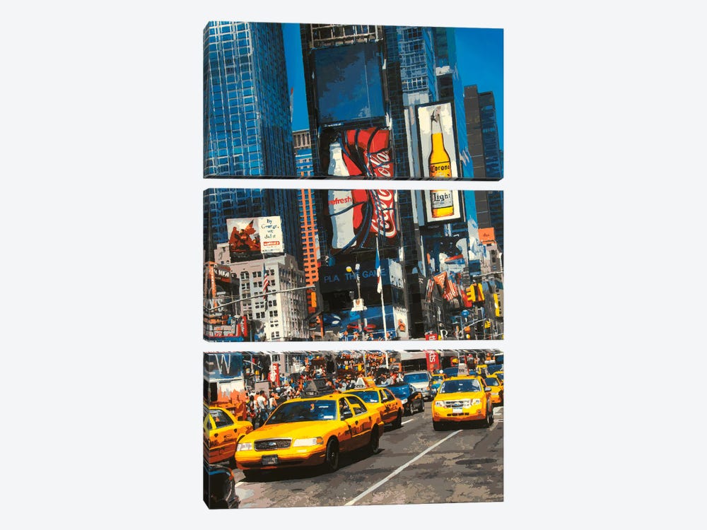 Yellow Times Square by Marco Barberio 3-piece Canvas Art Print