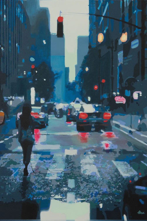 Urban Solitude On A Rainy Night by Marco Barberio wall art