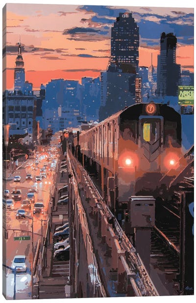 Nyc Sunset Canvas Art Print - Marco Barberio