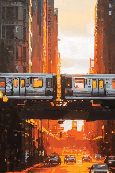 Black & Dark Art - Canvas Prints: Chicago Loop by Marco Barberio