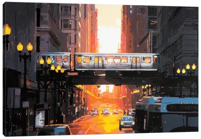 Chicago Train Canvas Art Print - Sunrise & Sunset Art