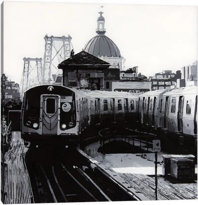 New York Black And White Canvas Art Print - Train Art