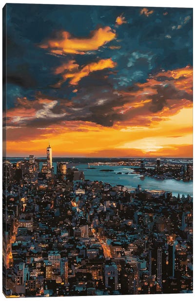 New York Sunset Canvas Art Print - I Can't Believe it's Not Digital