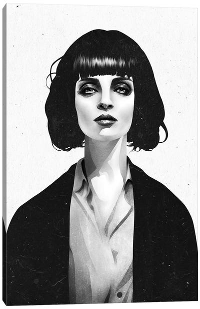 Mrs Mia Wallace Canvas Art Print - Black & White Pop Culture Art