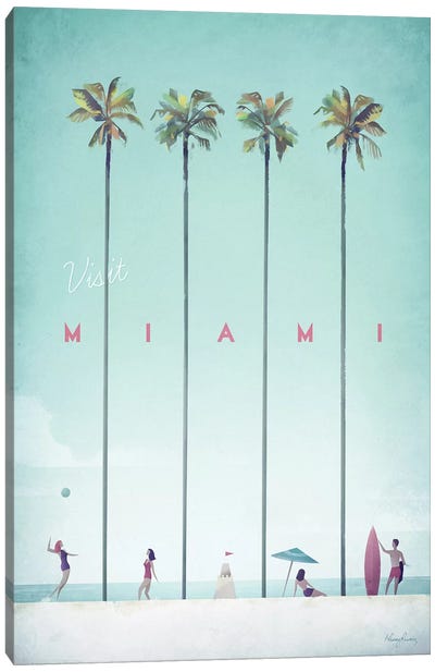Visit Miami Canvas Art Print - Tropical Beach Art
